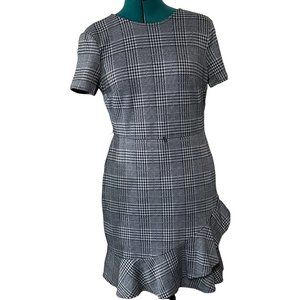 London Style Collection Petites Wrap Dress Plaid White Black Women's Size 8P NWT